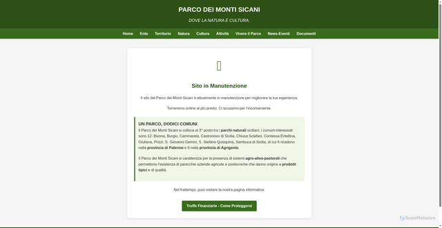 Security scan screenshot of https://www.parcodeimontisicani.it