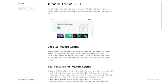 Security scan screenshot of https://kueqdcoinlgoein.gitbook.io/us/