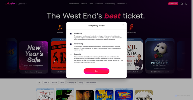 Security scan screenshot of https://www.todaytix.com