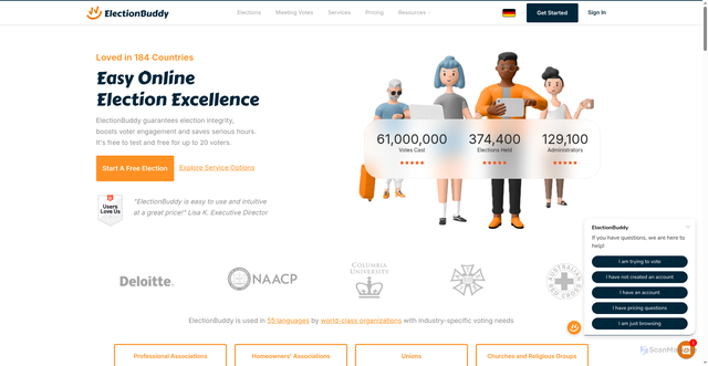 Security scan screenshot of https://electionbuddy.com