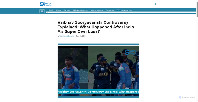 Security scan screenshot of https://sportsdynamic.in/cricket/vaibhav-sooryavanshi-controversy-explain/