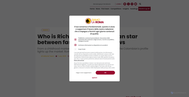 Security scan screenshot of https://www.siamolaroma.it/en/2025/07/07/who-is-richard-rios-colombian-star-between-fashion-and-fake-news/