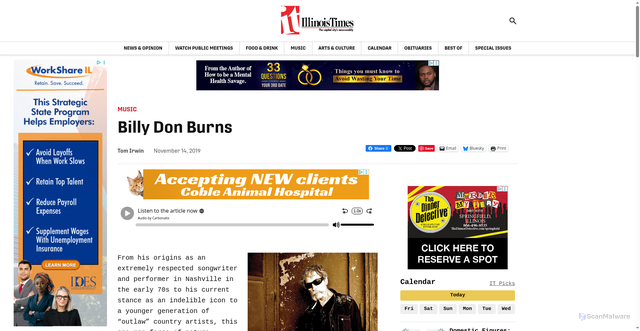 Security scan screenshot of https://www.illinoistimes.com/music/billy-don-burns-11504106/
