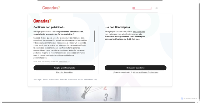 Security scan screenshot of https://www.canarias7.es/sociedad/cuando-empieza-el-horario-de-verano-EX6880402