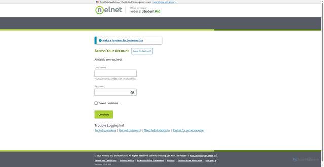 Security scan screenshot of https://nelnet.studentaid.gov/account/agreements