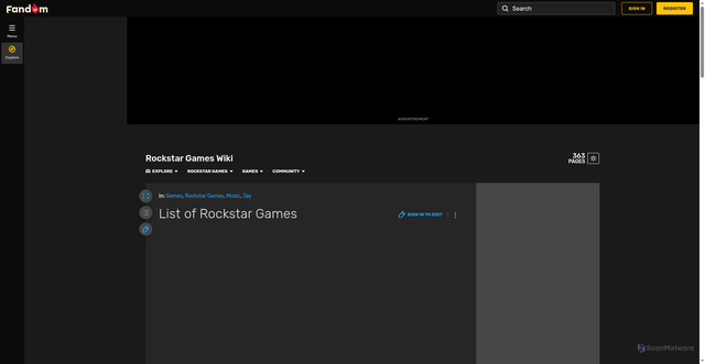 Security scan screenshot of https://rockstargames.fandom.com/wiki/List_of_Rockstar_Games