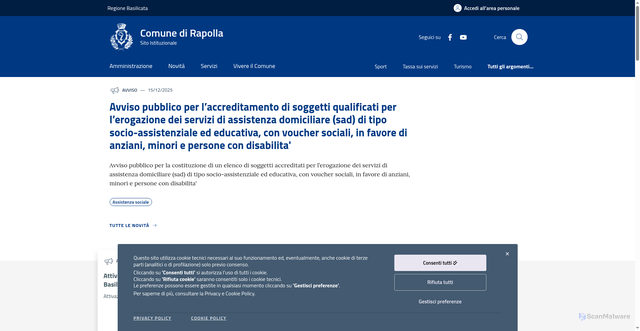 Security scan screenshot of https://www.comune.rapolla.pz.it/