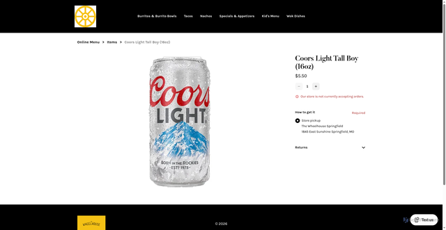 Security scan screenshot of https://thewheelhouse-462576.square.site/product/coors-light-tall-boy-16oz-/609