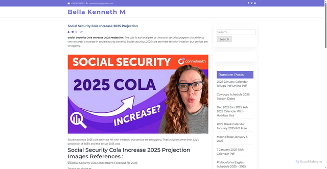 Security scan screenshot of https://bellakennethm.pages.dev/vqywl-social-security-cola-increase-2025-projection-whbis/