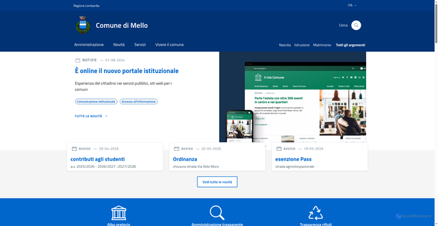 Security scan screenshot of https://www.comune.mello.so.it