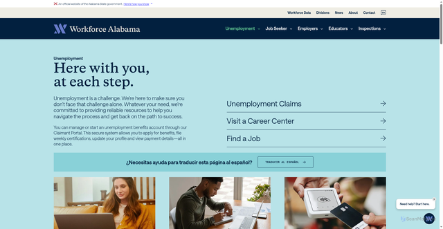 Security scan screenshot of https://workforce.alabama.gov/unemployment/