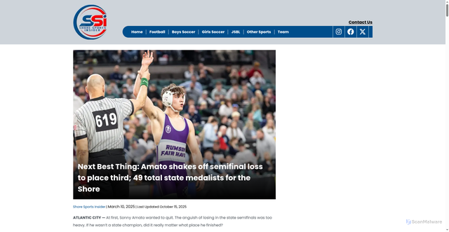 Security scan screenshot of https://shoresportsinsider.com/sonny-amato-rumson-fair-haven-wrestling-state-tournament/