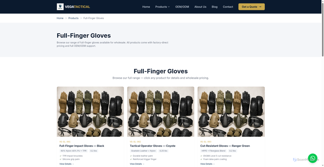 Security scan screenshot of https://vegatactical.pages.dev/products/tactical-gloves-protection/full-finger-gloves