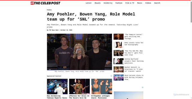 Security scan screenshot of https://www.thecelebpost.com/video/69310-amy-poehler-bowen-yang-role-model-team-up-for-snl-promo