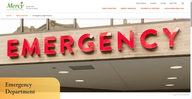 Security scan screenshot of https://mdmercy.com/mercy-services/emergency-department
