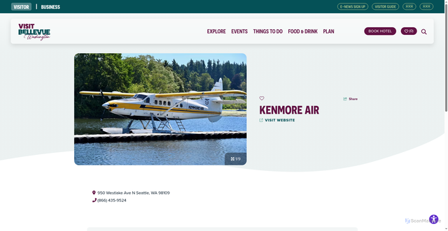 Security scan screenshot of https://www.visitbellevue.com/listing/kenmore-air/2483/