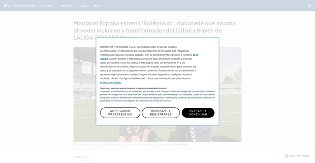 Security scan screenshot of https://www.mediaset.es/comunicacion/television/cuatro/20260521/mediaset-espana-autenticxs-laliga-genuine-moeve_18_019226449.html