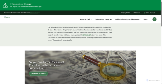 Security scan screenshot of https://www.nccash.gov/