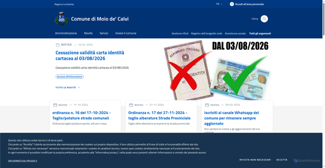 Security scan screenshot of https://www.comune.moiodecalvi.bg.it/