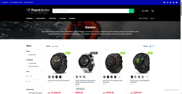 Security scan screenshot of https://trackbetter.com/collections/garmin?srsltid=AfmBOopaRkcrult_rJcUqgfMauKAEGJ7aTZ2K3IwM-fiMgnqdcfL5fU7