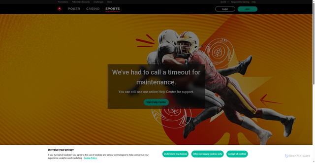 Security scan screenshot of https://www.pokerstars.com/sports/basketball/7522/ncaa-basketball-mens-matches/12274457/mount-st-marys-ohio-state/34997189/