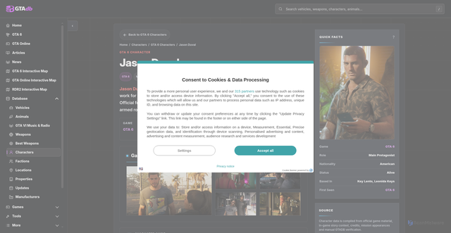 Security scan screenshot of https://gtadb.net/characters/jason-duval/