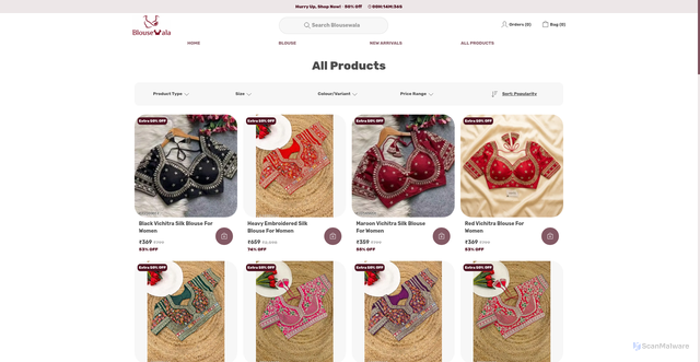 Security scan screenshot of https://blousewala.shop/collection/all-products