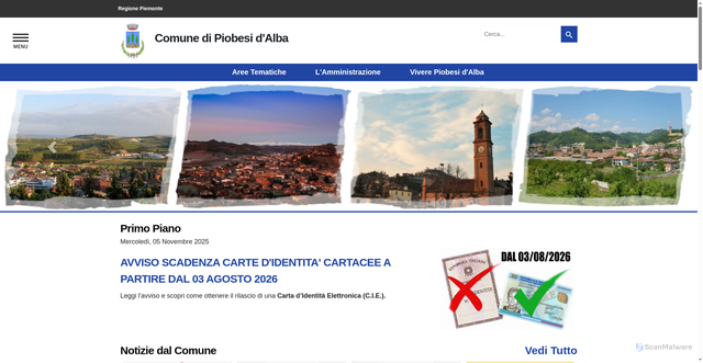 Security scan screenshot of https://www.comune.piobesidalba.cn.it/HOME