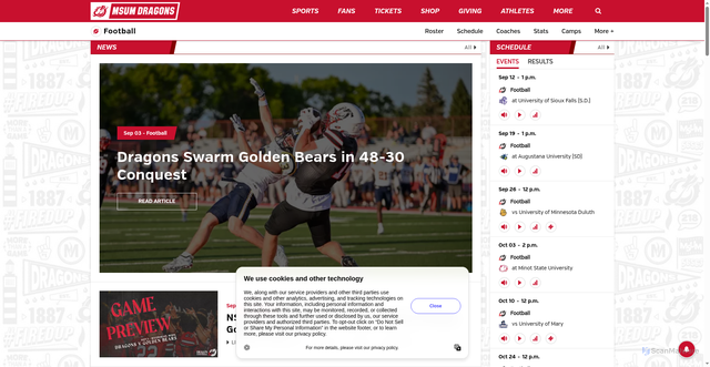 Security scan screenshot of https://www.msumdragons.com/sports/football