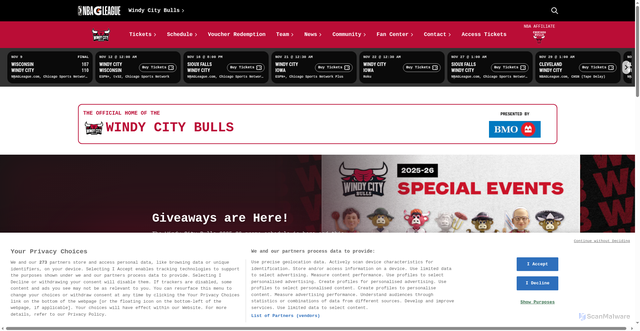 Security scan screenshot of https://windycity.gleague.nba.com/