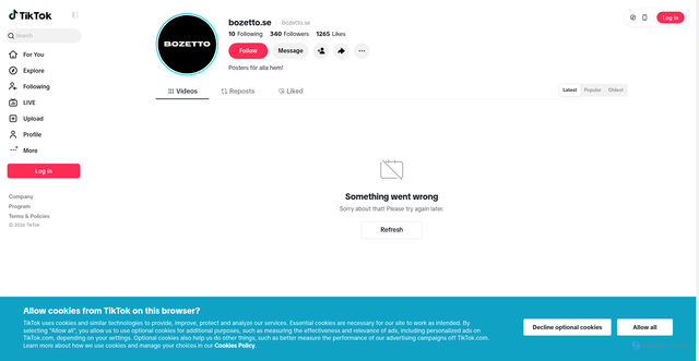 Security scan screenshot of https://www.tiktok.com/@bozetto.se