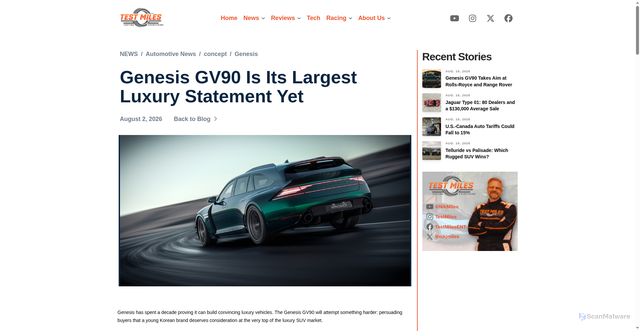 Security scan screenshot of https://testmiles.com/genesis-gv90-is-its-largest-luxury-statement-yet/