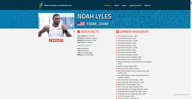 Security scan screenshot of http://www.globalathletics.com/users/100/65/noah-lyles.php
