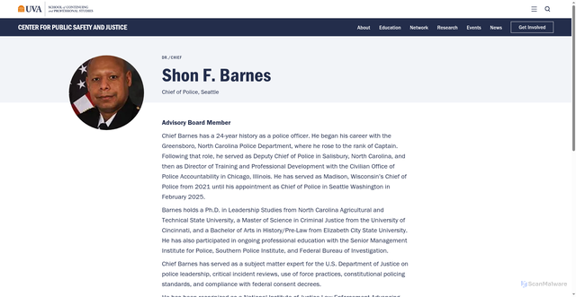 Security scan screenshot of https://www.scps.virginia.edu/center-public-safety-and-justice/shon-f-barnes