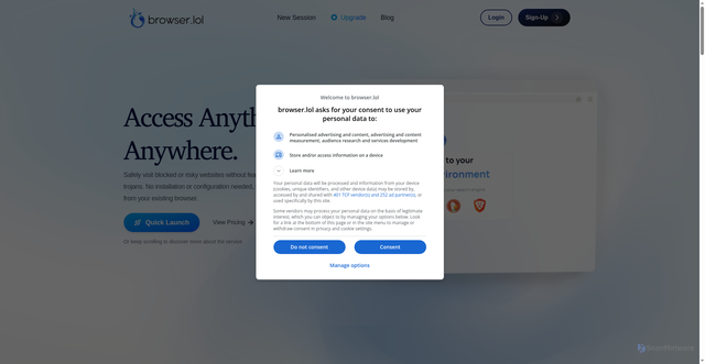 Security scan screenshot of https://start.browser.lol/