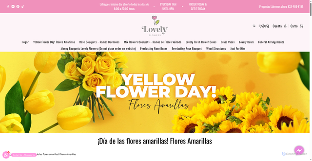 Security scan screenshot of https://lovelyfloweers.com/es/collections/yellow-flower-day-flores-amarillas?srsltid=AU7gw4XrUCgeFmFTCYsKUyl03vVEW4efueyNZDHrYD7X4i4T1_B1VzaX
