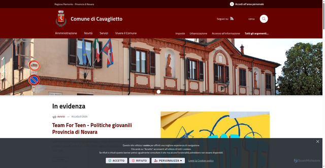 Security scan screenshot of https://www.comune.cavaglietto.no.it/it-it/home