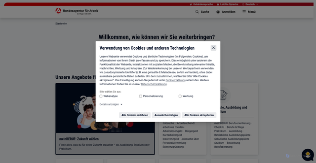 Security scan screenshot of https://www.arbeitsagentur.de/