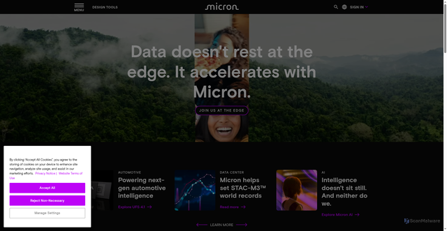 Security scan screenshot of https://www.micron.com/?srsltid=AfmBOoplsjfwA_-D8lK9KGLBEftgaf1NPYXqErPep-kcTkC4YxLDDnFH