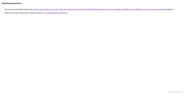 Security scan screenshot of https://www.google.com/url?q=https://app.webmail.co.za/?_task%3Dmail%26_caps%3Dpdf%253D1%252Cflash%253D0%252Ctiff%253D0%252Cwebp%253D1%252Cpgpmime%253D0%26_uid%3D43600%26_mbox%3DINBOX%26_framed%3D1%26_action%3Dpreview%23v1