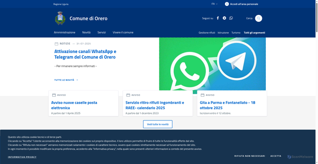 Security scan screenshot of https://www.comune.orero.ge.it/