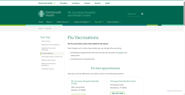 Security scan screenshot of https://www.mtascutneyhospital.org/flushots