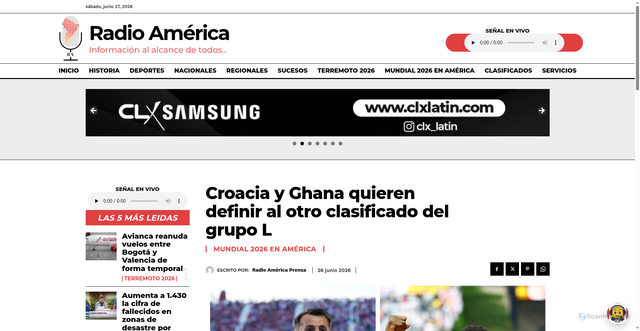 Security scan screenshot of https://radioamerica.com.ve/croacia-ghana-quieren-definir-clasificado-del-grupo-l/