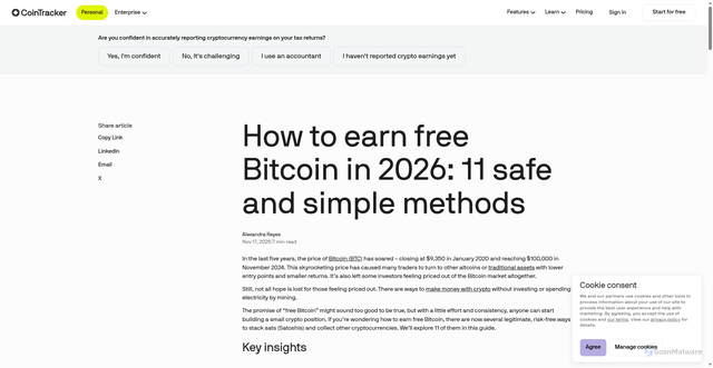 Security scan screenshot of https://ct-landing.pages.dev/blog/how-to-get-free-bitcoin