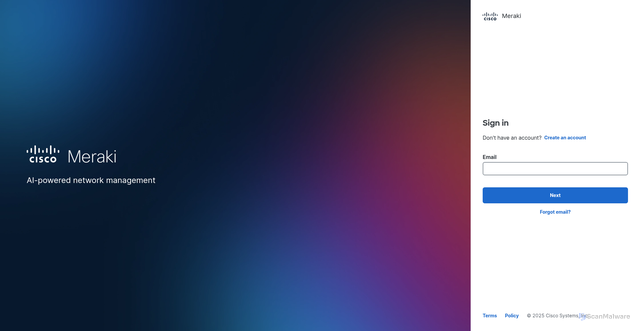 Security scan screenshot of https://n608.dashboard.meraki.com