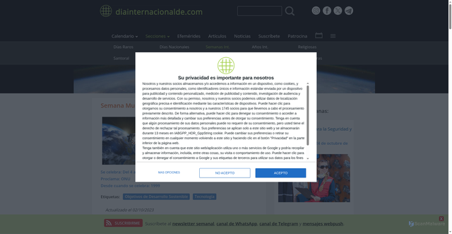 Security scan screenshot of https://www.diainternacionalde.com/semanas-internacionales/semana-mundial-espacio