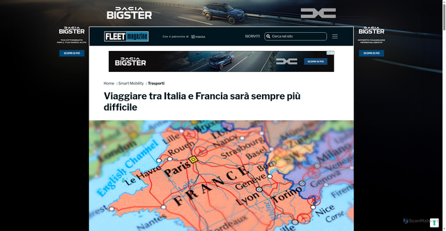 Security scan screenshot of https://www.fleetmagazine.com/italia-francia-viaggiare/