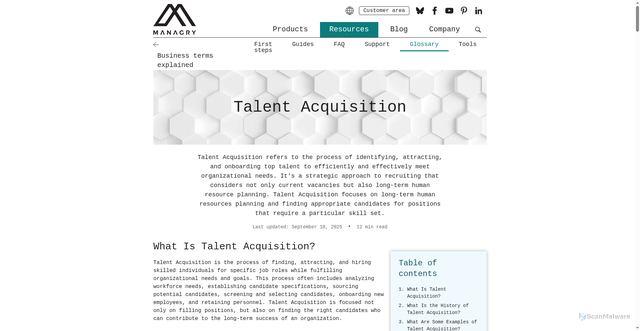 Security scan screenshot of http://managry.com/en/define/talent-acquisition/
