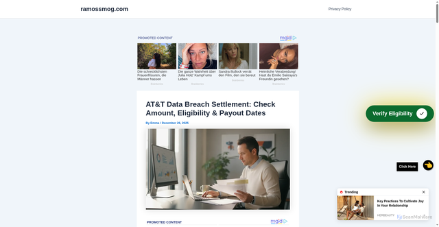 Security scan screenshot of https://ramossmog.com/att-data-breach-settlement-check-amount-eligibility-payout-dates-3/