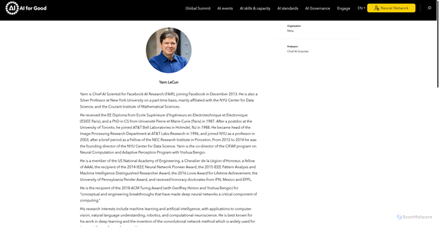 Security scan screenshot of https://aiforgood.itu.int/speaker/yann-lecun/